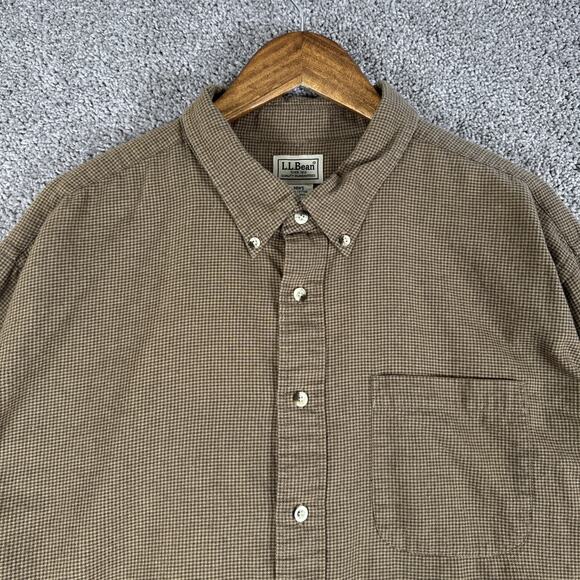LL Bean Shirt Mens 2XLT Brown Houndstooth Wool Blend Flannel Camping Hike 0DGU4 - Picture 1 of 9